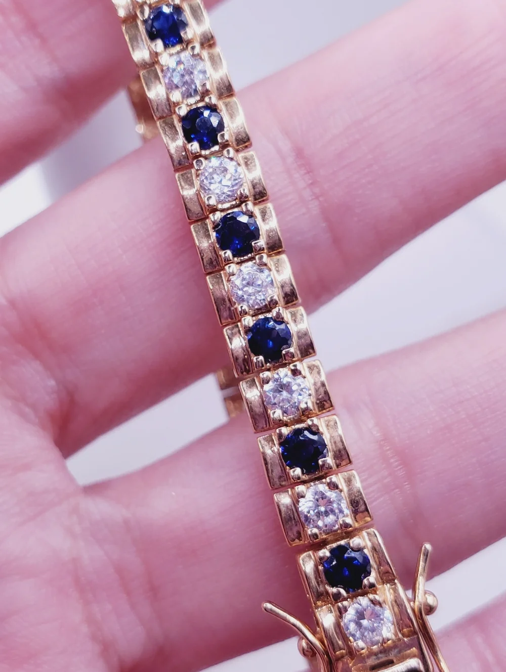 Classic Yellow Gold - 925 Sterling Silver Blue Sapphire Tennis Bracelet